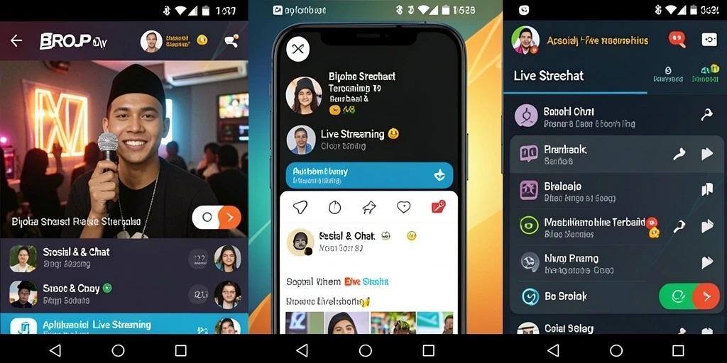 Tampilan antarmuka aplikasi BROJP saat Live Streaming dengan interaksi pengguna.