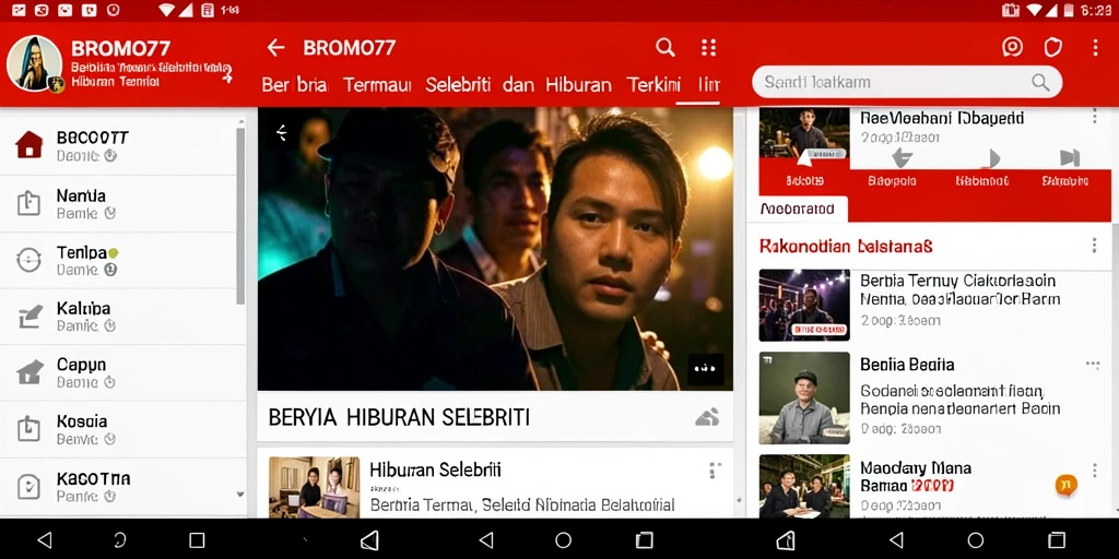 Antarmuka BROMO77 menampilkan berita hiburan terbaru.