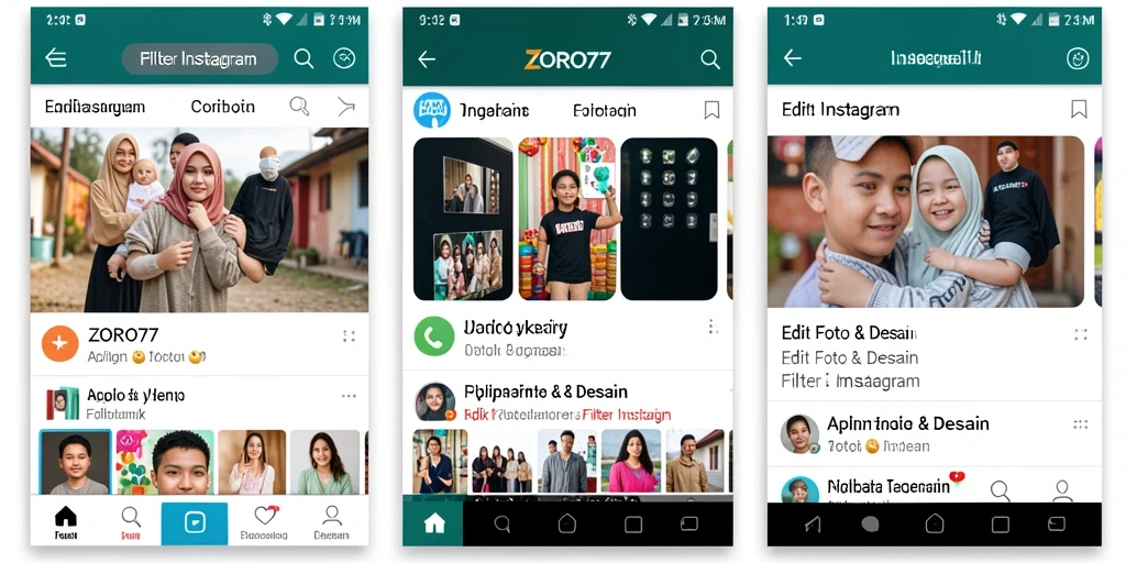 Tampilan antarmuka ZORO77 dengan berbagai pilihan filter Instagram.
